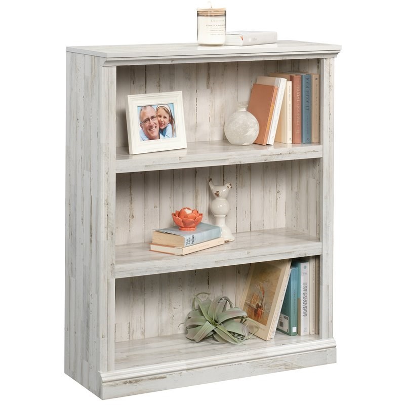 Sauder Misc Storage Contemporary 3Shelf Wood Bookcase in White Plank Homesquare