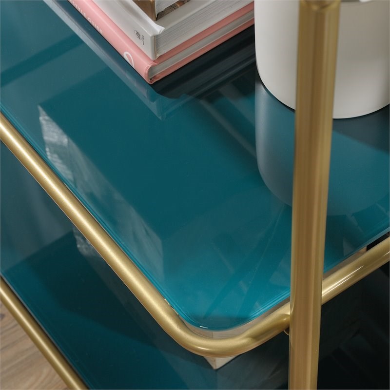 Sauder Coral Cape Modern 5-Shelf Glass and Metal Bookcase in Satin Gold