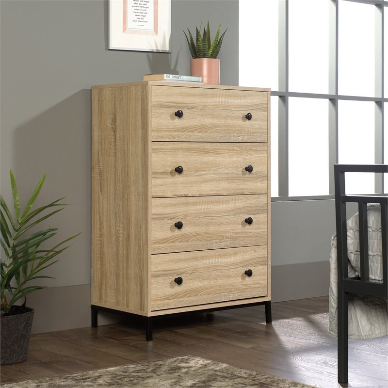 Sauder North Avenue Contemporary 4-Drawer Tall Wood Bedroom Chest in Charter Oak