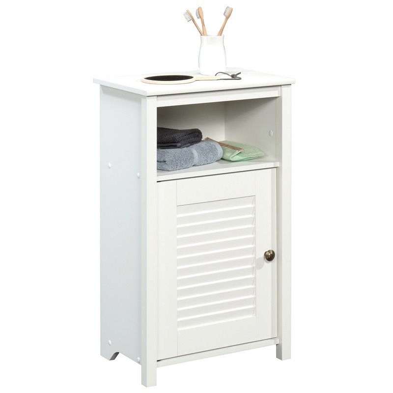 sauder peppercorn wood bathroom linen floor in soft white 426144