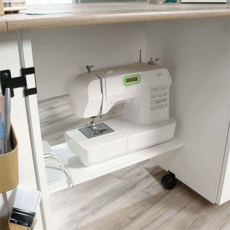 Sauder Craft & Hobby Contemporary Wood Sewing Craft Table in Soft White