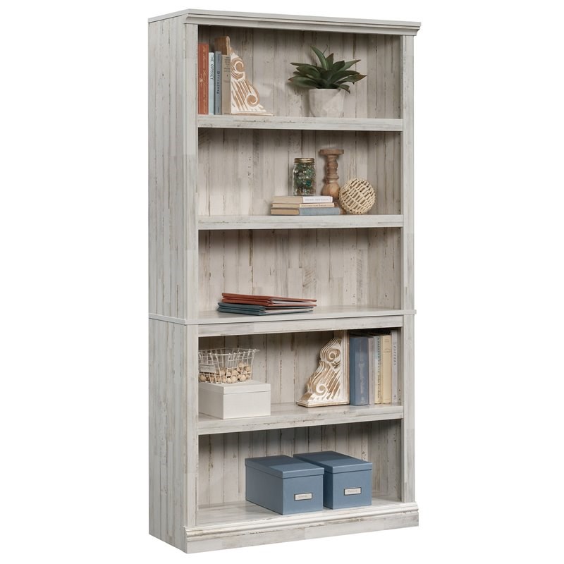 sauder misc storage 5shelf tall wood bookcase in white plank 426423