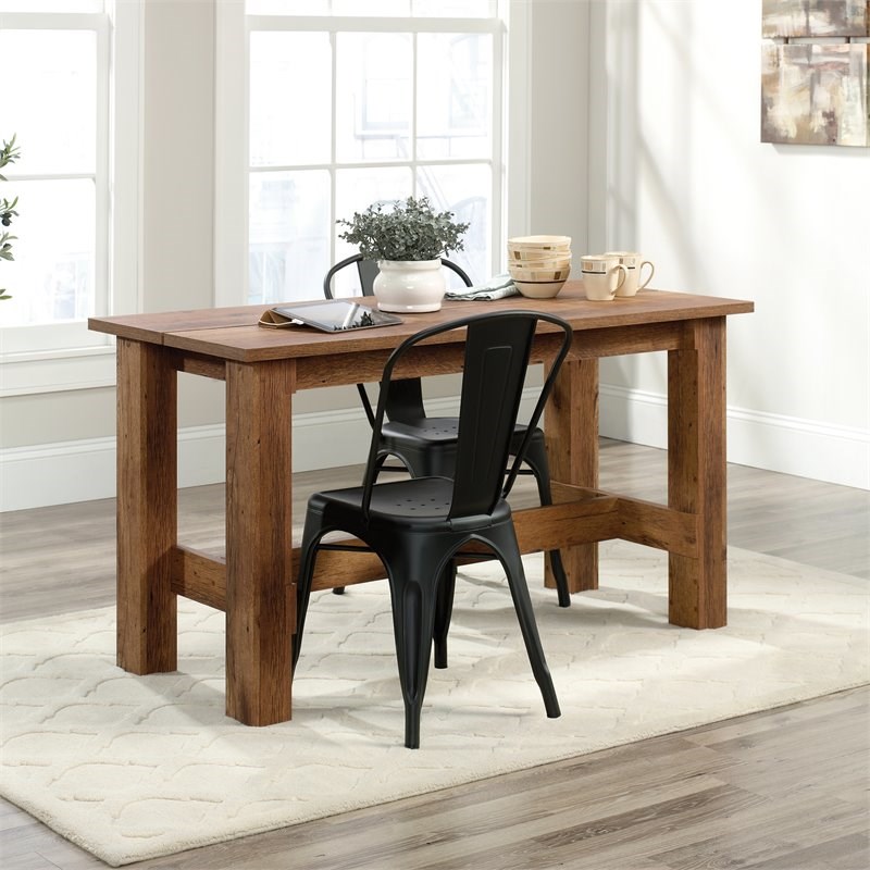 sauder boone mountain engineered wood dining table in vintage oak - 427131