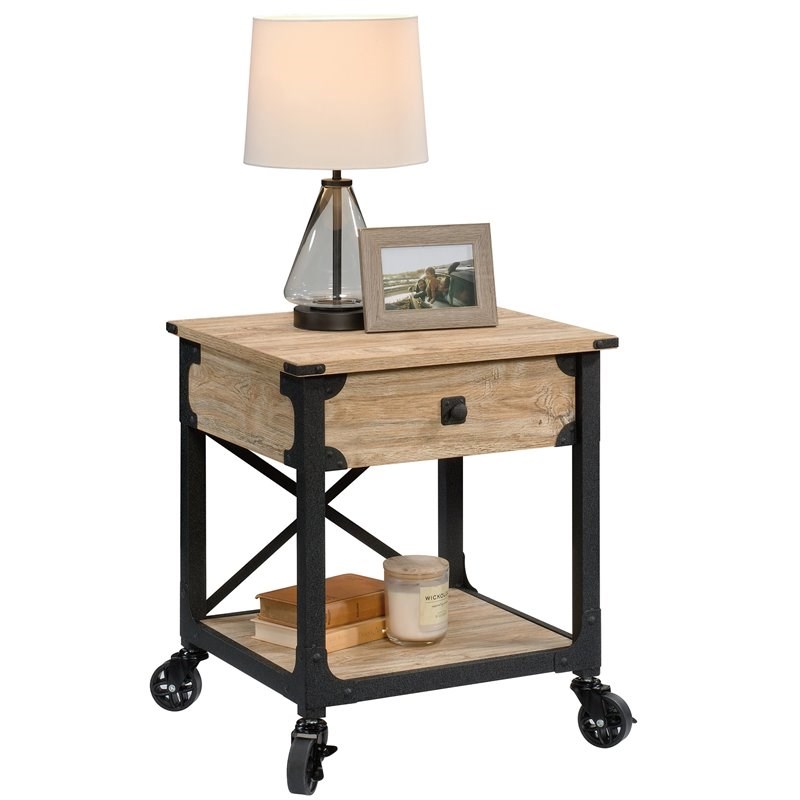 Sauder Steel River Engineered Wood and Metal End Table in Milled Mesquite
