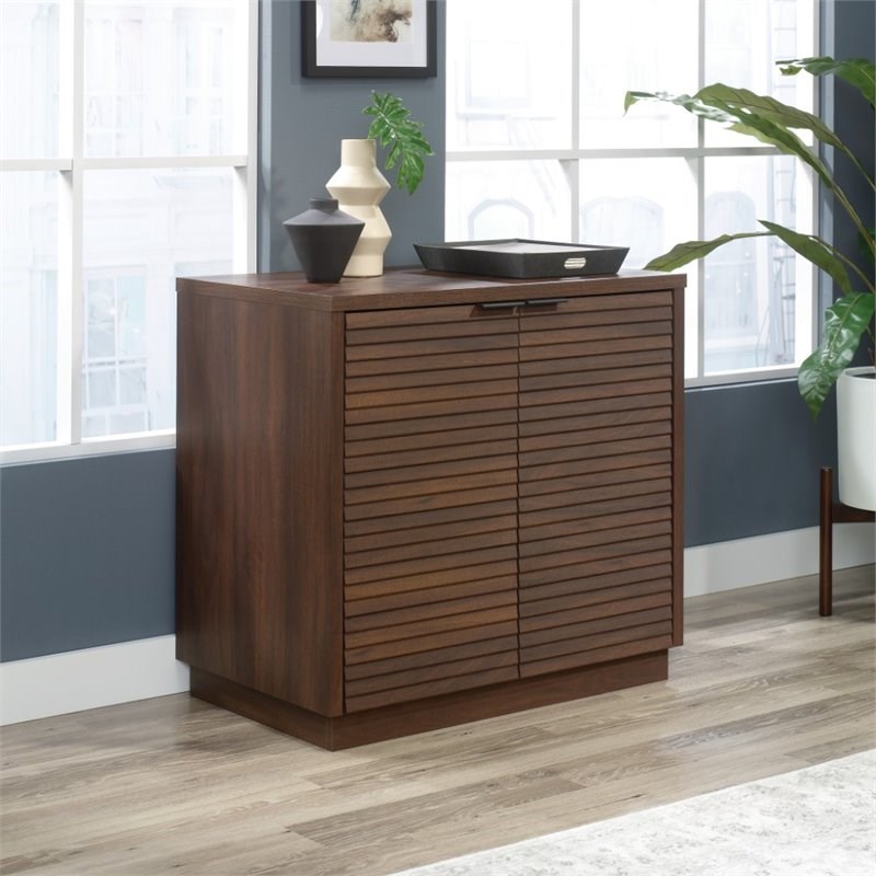 Sauder Englewood 2 Door Wooden Utility Stand Storage Cabinet in Spiced Mahogany