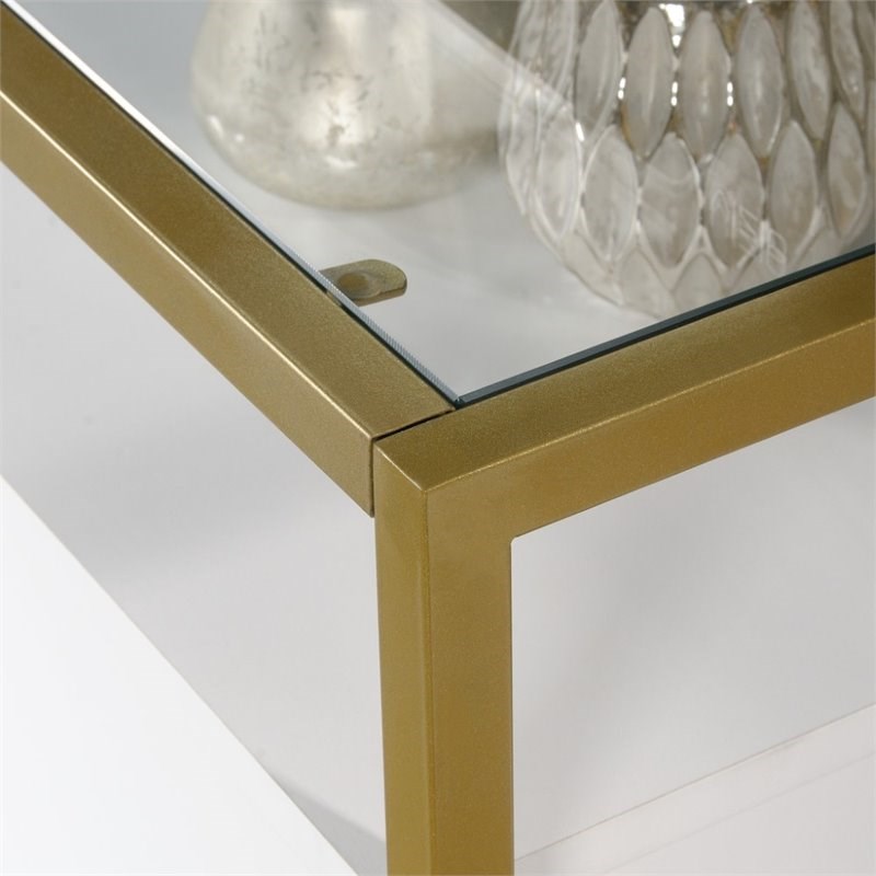 Sauder Harper Heights Glass Top 55" TV Stand in White and Gold Homesquare