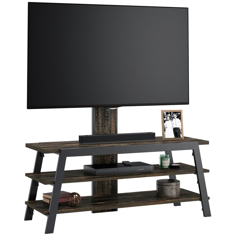 Sauder Steel River Industrial Wooden TV Stand With Mount in Carbon Oak