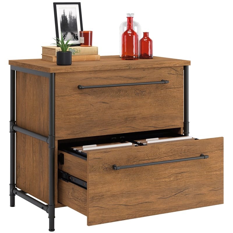 Sauder Iron City 2 Drawer Wooden Lateral File Cabinet in Checked Oak