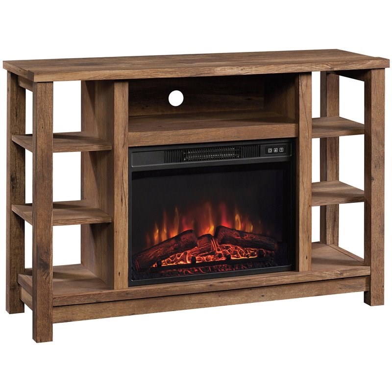 Sauder Wooden Fireplace Credenza TV Stand in Vintage Oak