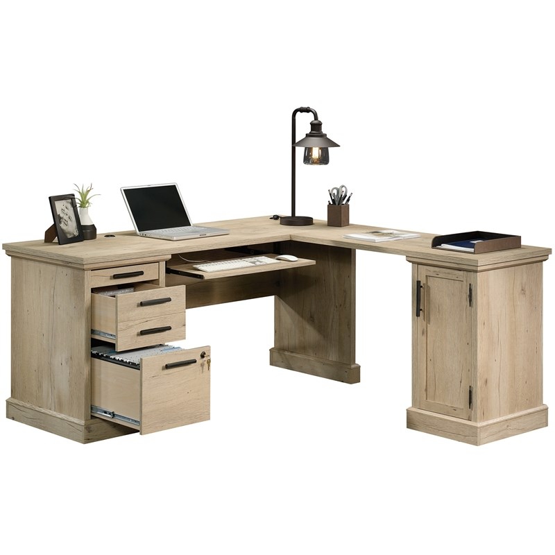 Sauder Aspen Post Engineered Wood L-Shaped Home Office Desk in Prime Oak |  Homesquare