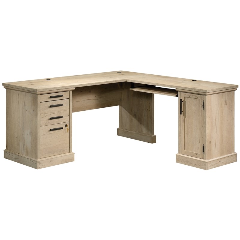 Sauder Aspen Post Engineered Wood L-Shaped Home Office Desk in Prime Oak |  Homesquare