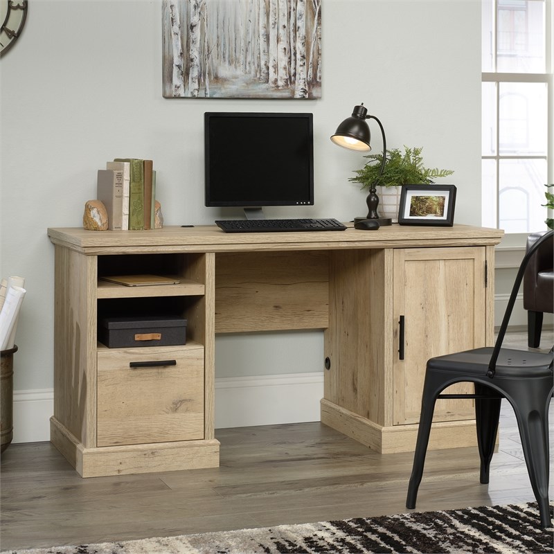 sauder aspen post engineered wood computer desk in prime oak 427030