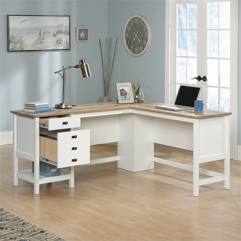 Sauder Cottage Road Engineered Wood LShaped Home Office Desk in Soft