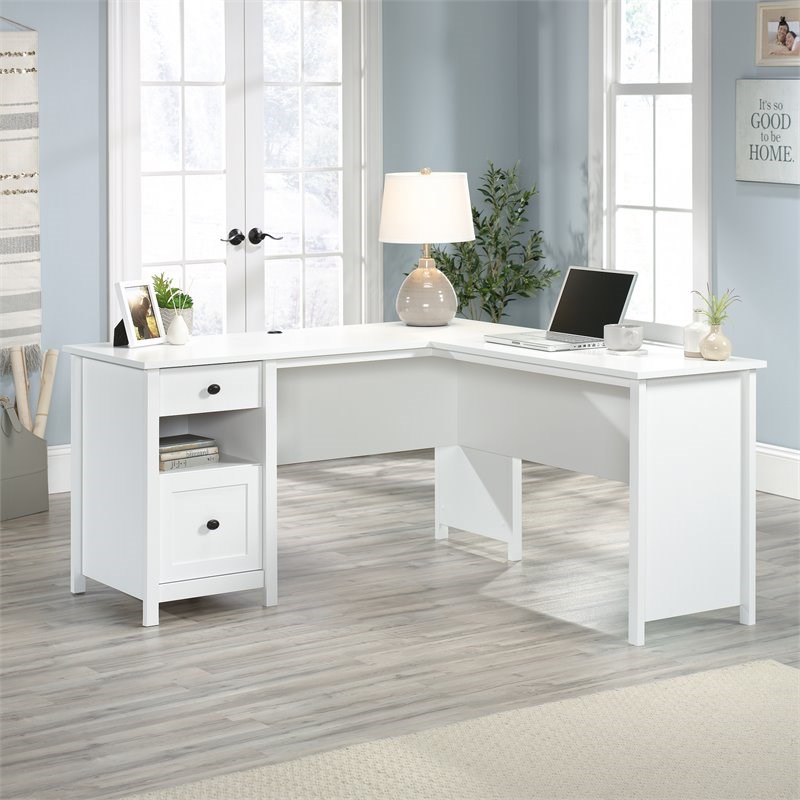 Sauder County Line Wooden L Shaped Computer Desk in Soft White