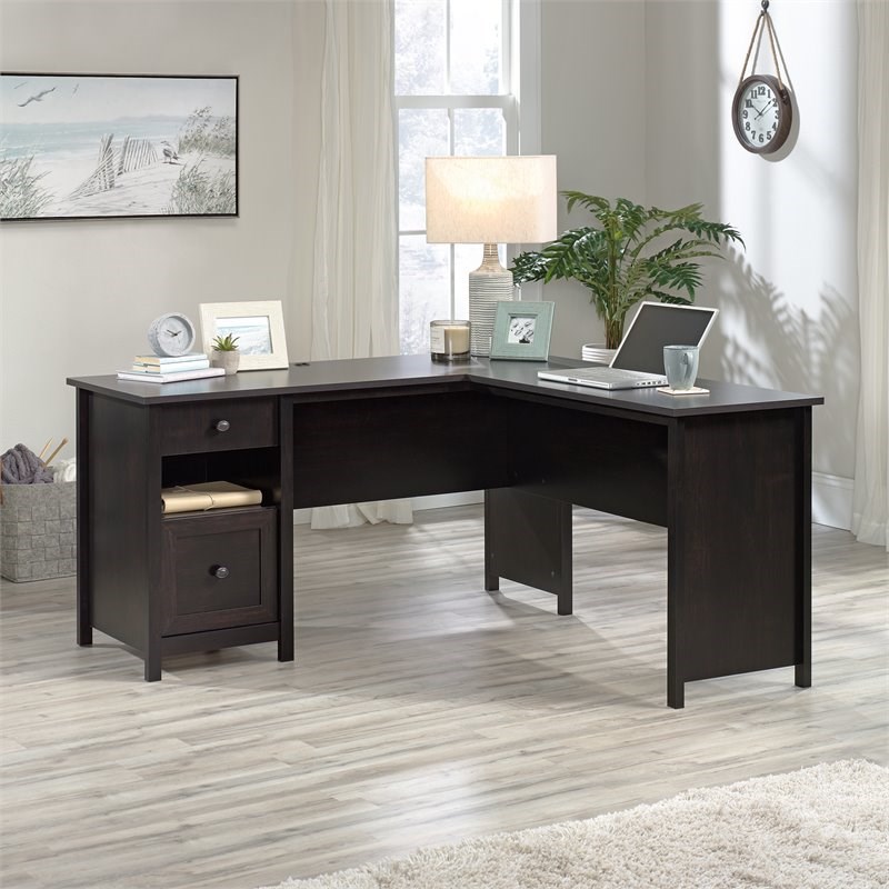 Sauder County Line Wooden L Shaped Computer Desk in Estate Black