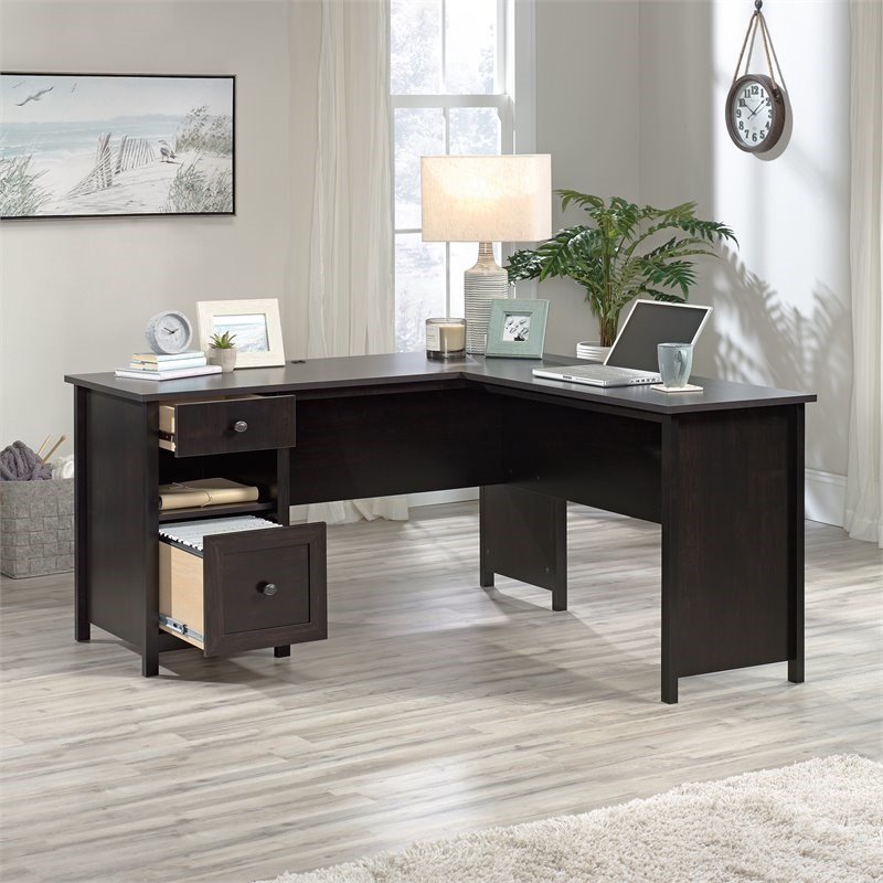 Sauder County Line Wooden L Shaped Computer Desk in Estate Black