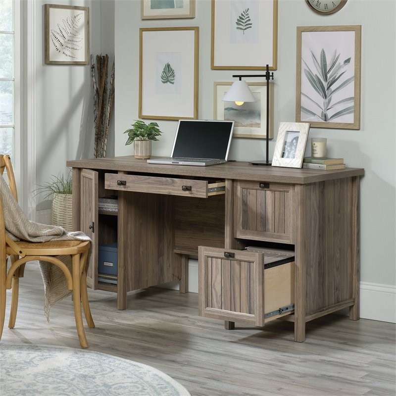Sauder Costa Engineered Wood 3Drawers Computer Desk in Washed Walnut