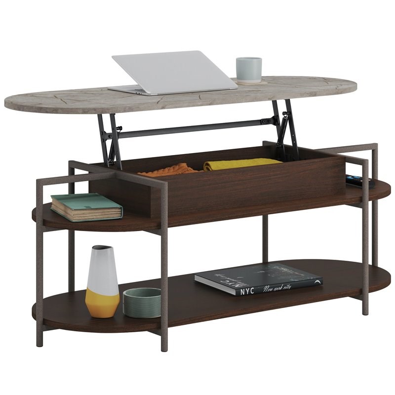 Sauder Radial Engineered Wood LiftTop Coffee Table in Umber Wood Homesquare