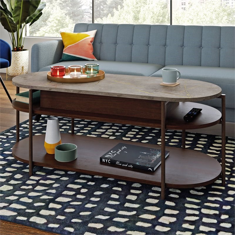 Sauder Radial Engineered Wood LiftTop Coffee Table in Umber Wood Homesquare