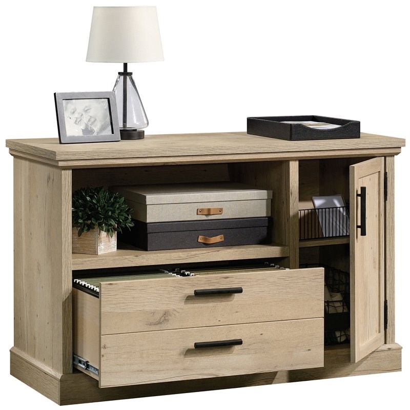 Sauder Aspen Post Engineered Wood Filing Cabinet with Storage in Prime Oak