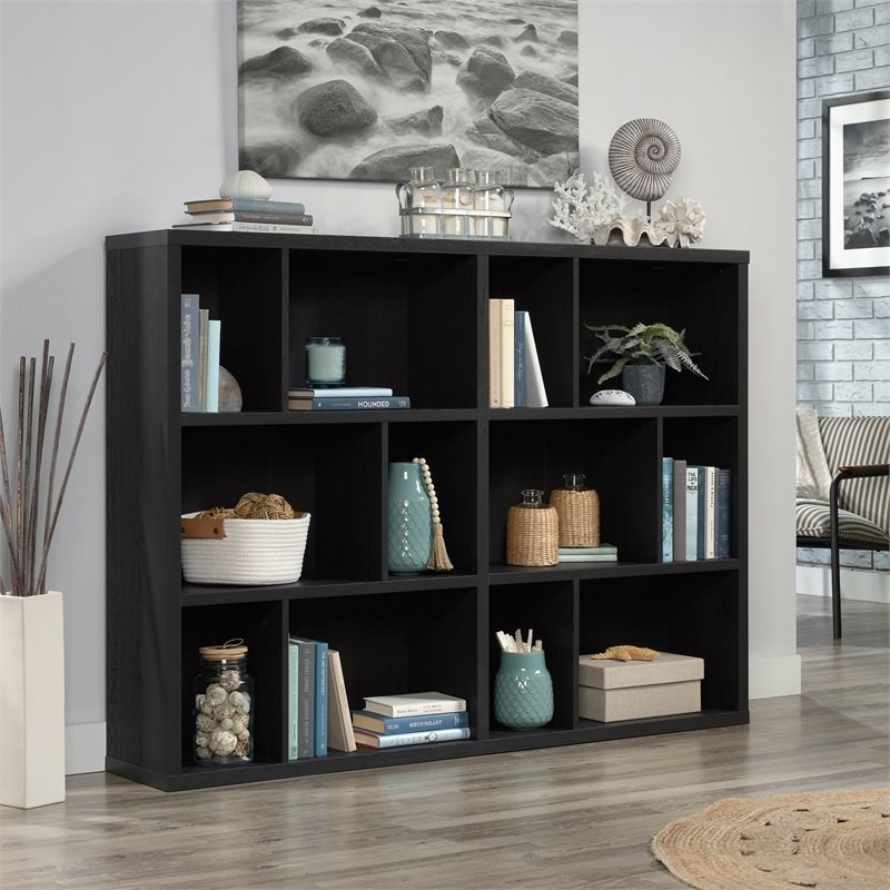 Sauder Engineered Wood Horizontal Bookcase in Raven Oak | Homesquare