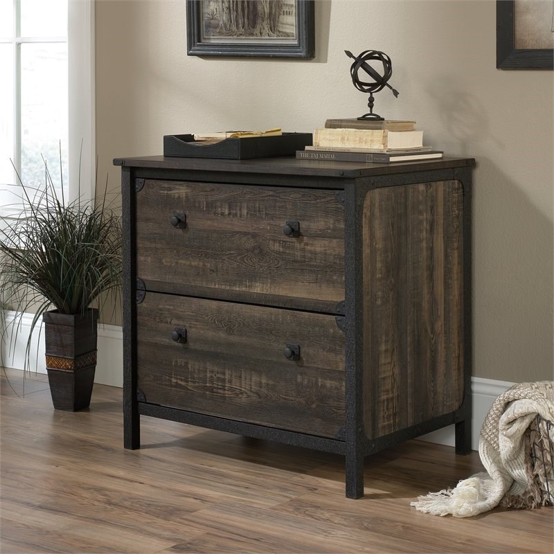 Sauder Steel River 2 Drawer Wooden Lateral File Cabinet in Carbon Oak