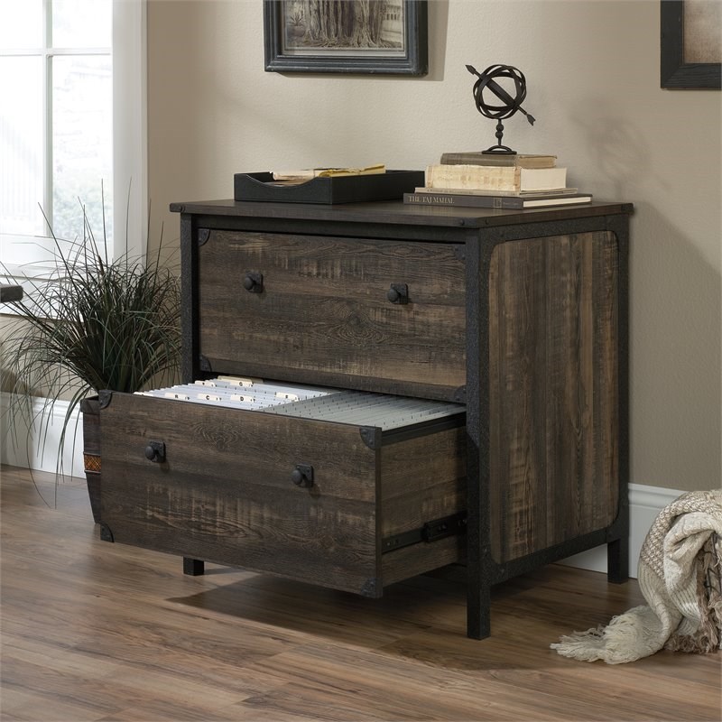 Sauder Steel River 2 Drawer Wooden Lateral File Cabinet in Carbon Oak