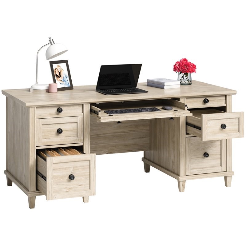 Sauder Hammond Executive Desk in Engineered WoodChalk Oak Finish