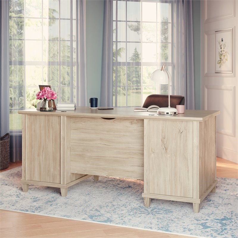 Sauder Hammond Executive Desk in Engineered WoodChalk Oak Finish