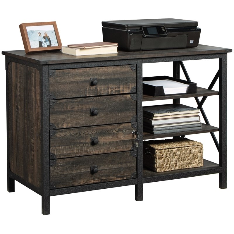 Sauder Steel River Small Credenza in Engineered Wood-Carbon Oak