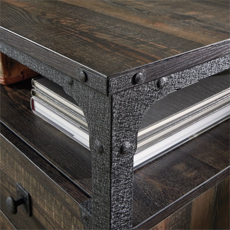 Sauder Steel River L-Shaped Desk in Engineered Wood-Carbon Oak