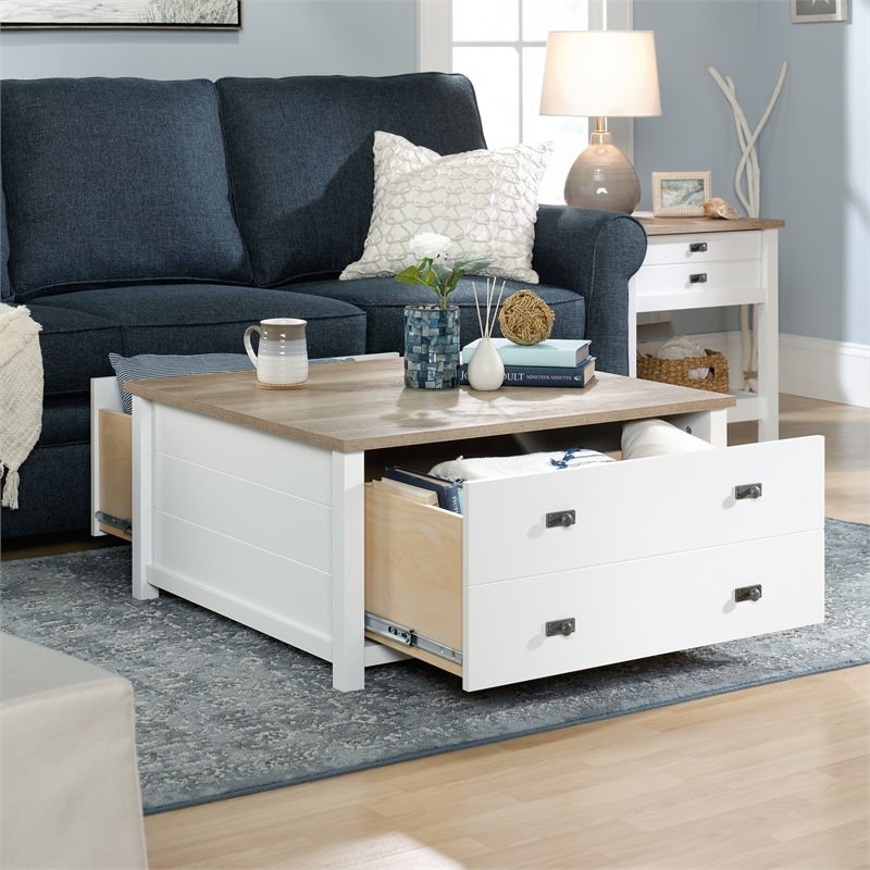 Sauder Cottage Road Engineered Wood Storage Coffee Table in Glacier White