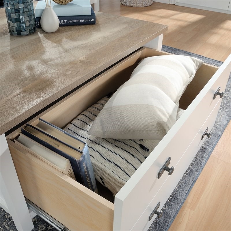 Sauder Cottage Road Engineered Wood Storage Coffee Table in Glacier White