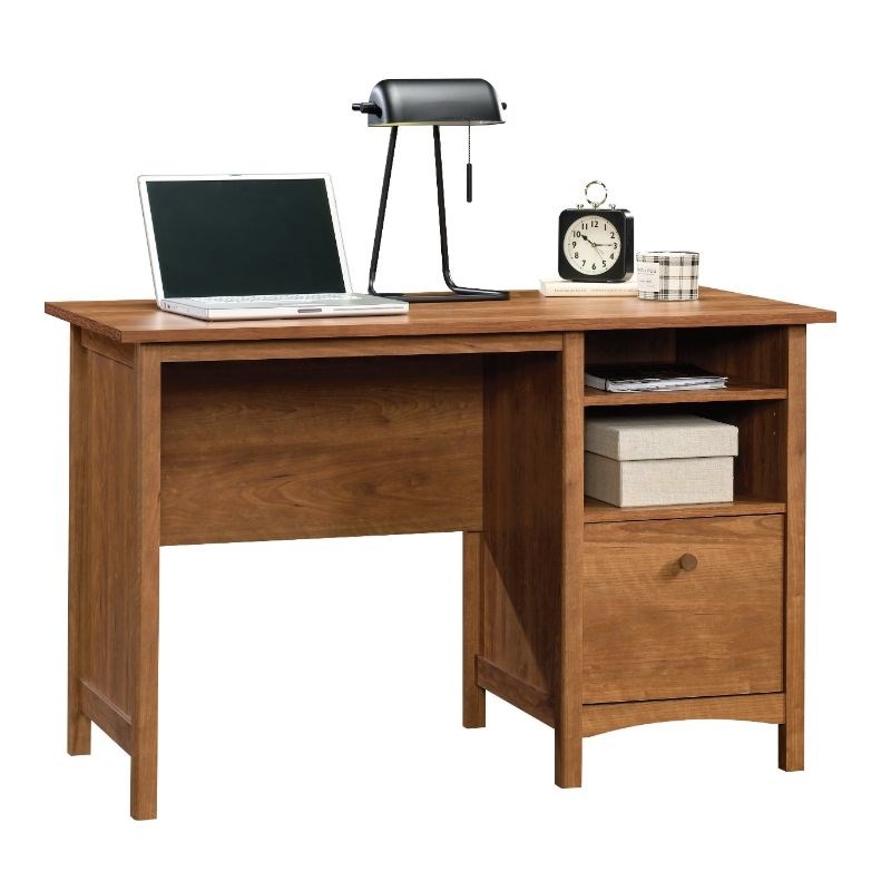 Sauder Union Plain Single Engineered wood Pedestal Desk in Prairie Cherry Finish