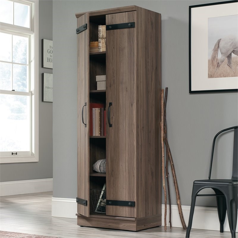 Sauder HomePlus 2-Barn Door Engineered Wood Narrow Storage Cabinet in Salt Oak