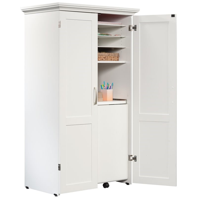 Sauder Select Wooden MultiPurpose Storage Craft Armoire in Glacier