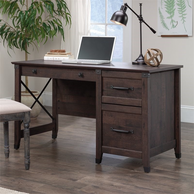 Sauder Carson Forge Engineered Wood Desk in Coffee Oak