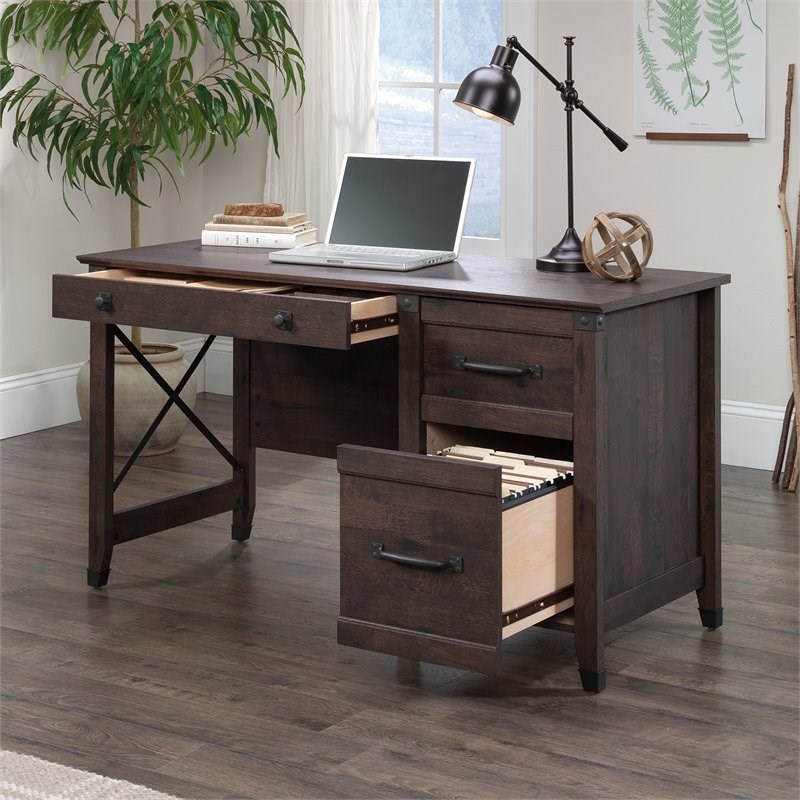 Sauder Carson Forge Engineered Wood Desk in Coffee Oak
