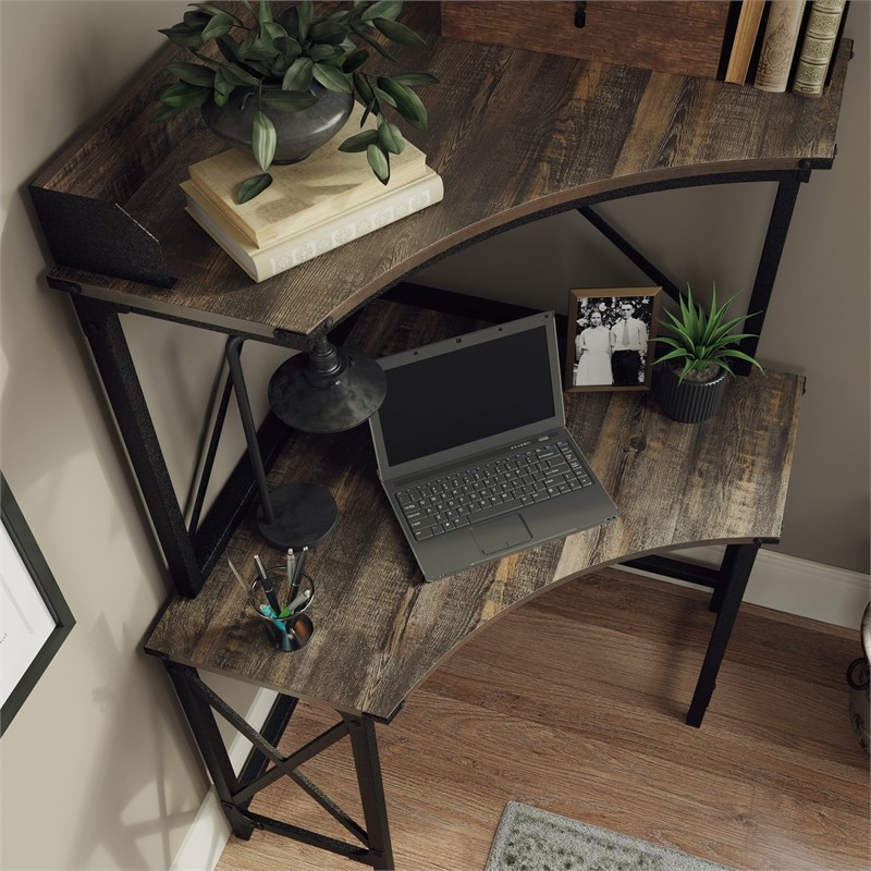 Sauder Steel River Engineered Wood/Metal Corner Home Office Desk in Carbon Oak