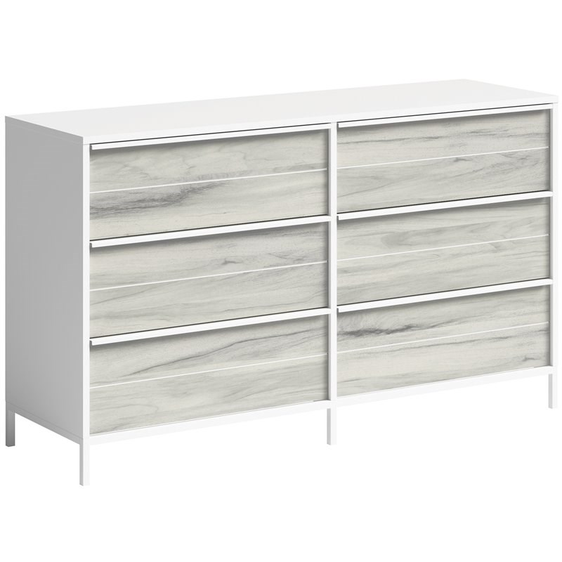Boulevard Cafe Engineered Wood 6-Drawer Dresser in White/Haze Acacia Accents