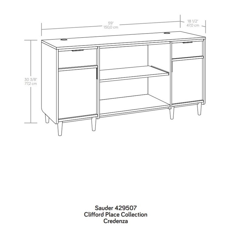 Sauder Clifford Place Engineered Wood 2-Drawers Credenza Desk in Jet Acacia