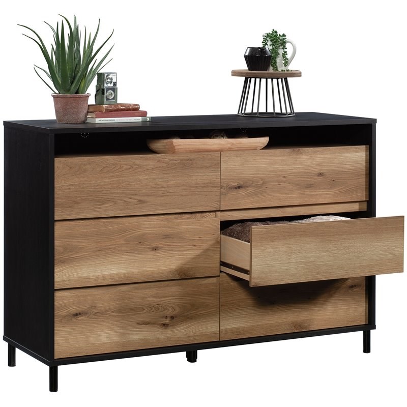 Acadia Way Engineered Wood 6-Drawer Dresser in Raven Oak/Timber Oak Accents