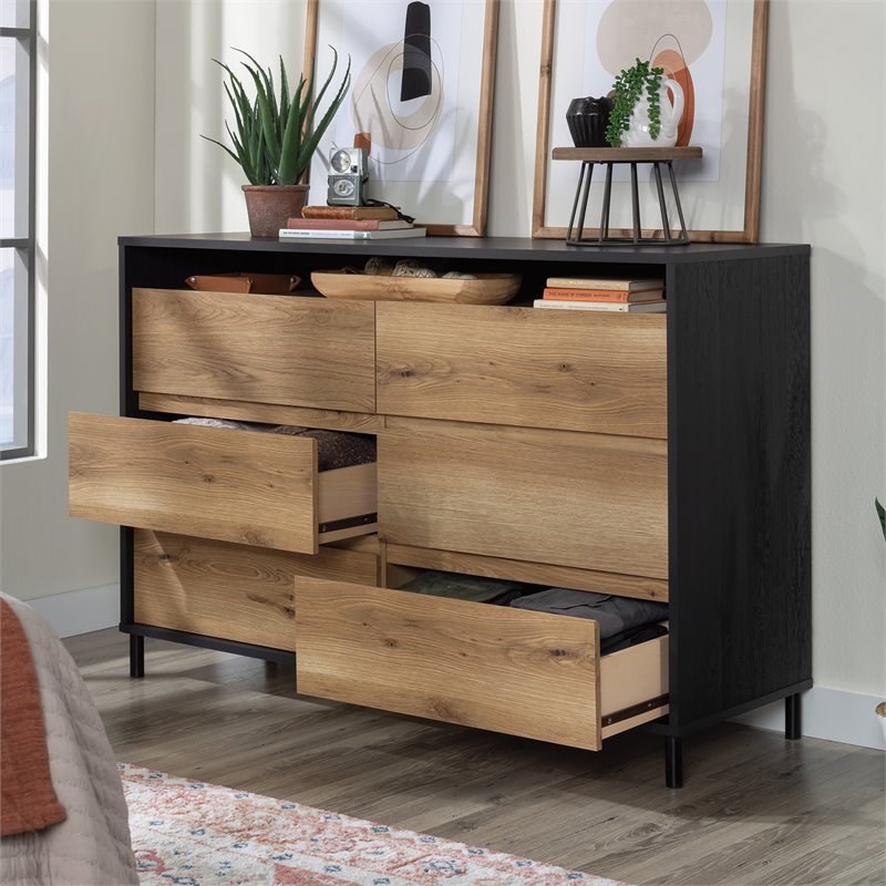Acadia Way Engineered Wood 6-Drawer Dresser in Raven Oak/Timber Oak Accents