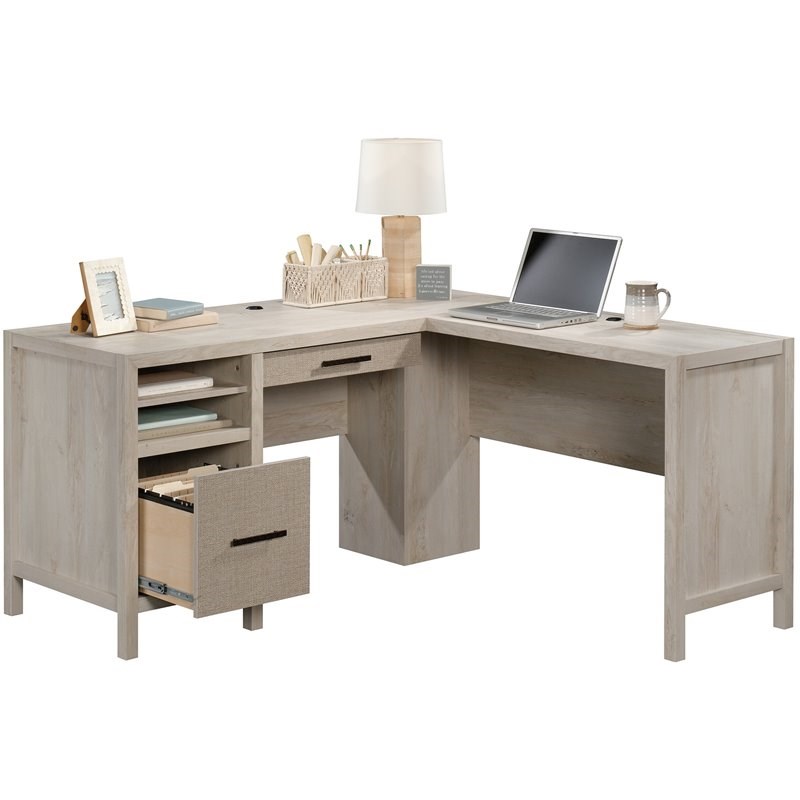 Sauder Pacific View Engineered Wood L-Shaped Desk in Chalked Chestnut