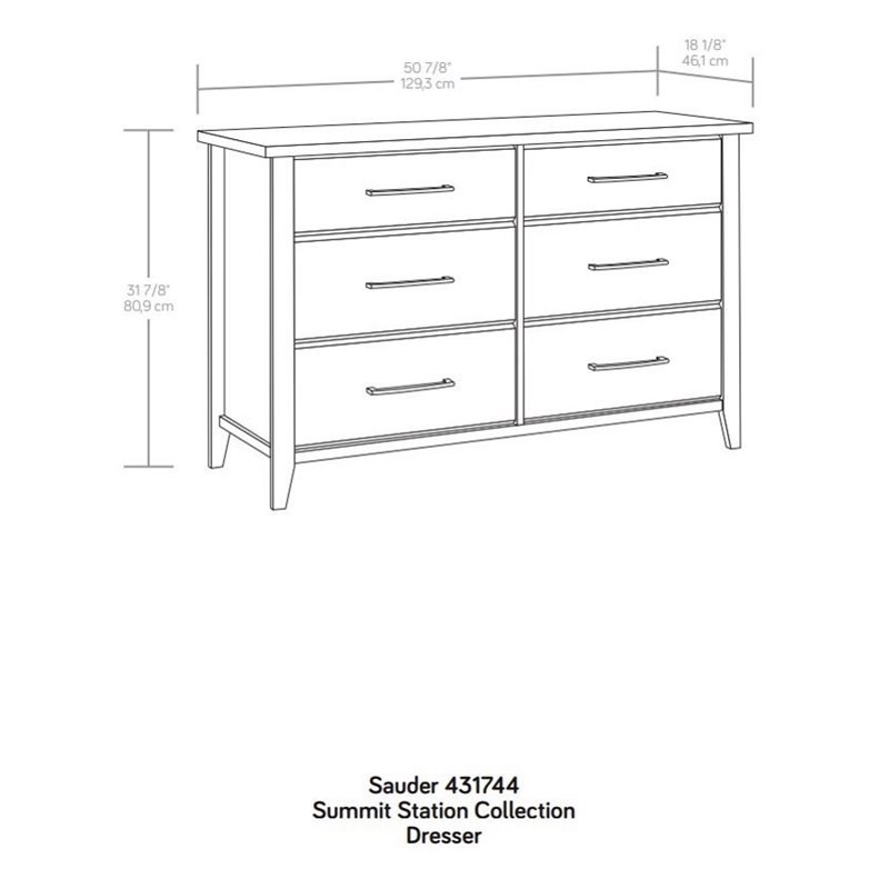 Sauder Summit Station Engineered Wood 6-Drawer Bedroom Dresser in Pebble Pine
