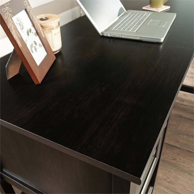 Sauder Edge Water Engineered Wood L-Shaped Desk in Estate Black