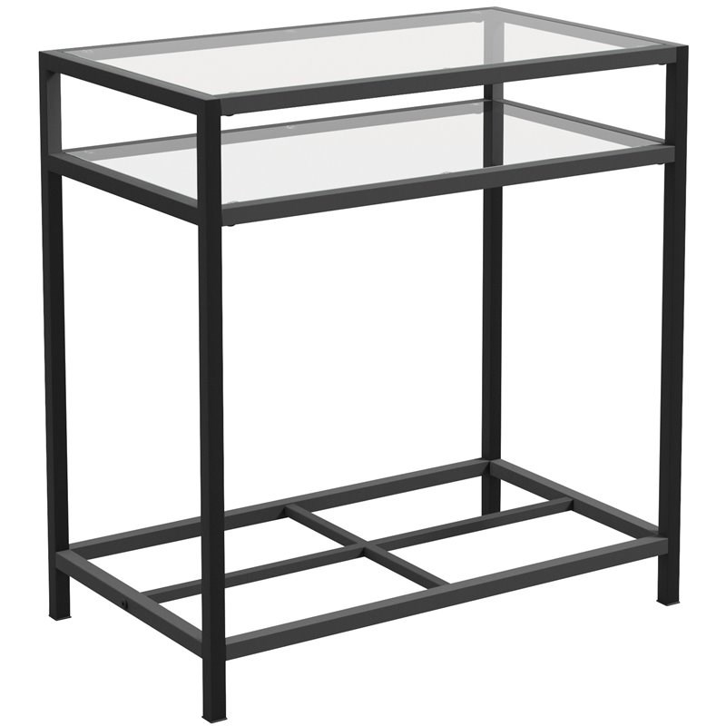 Sauder Carolina Grove Tempered Glass Top and Metal End Table in Black