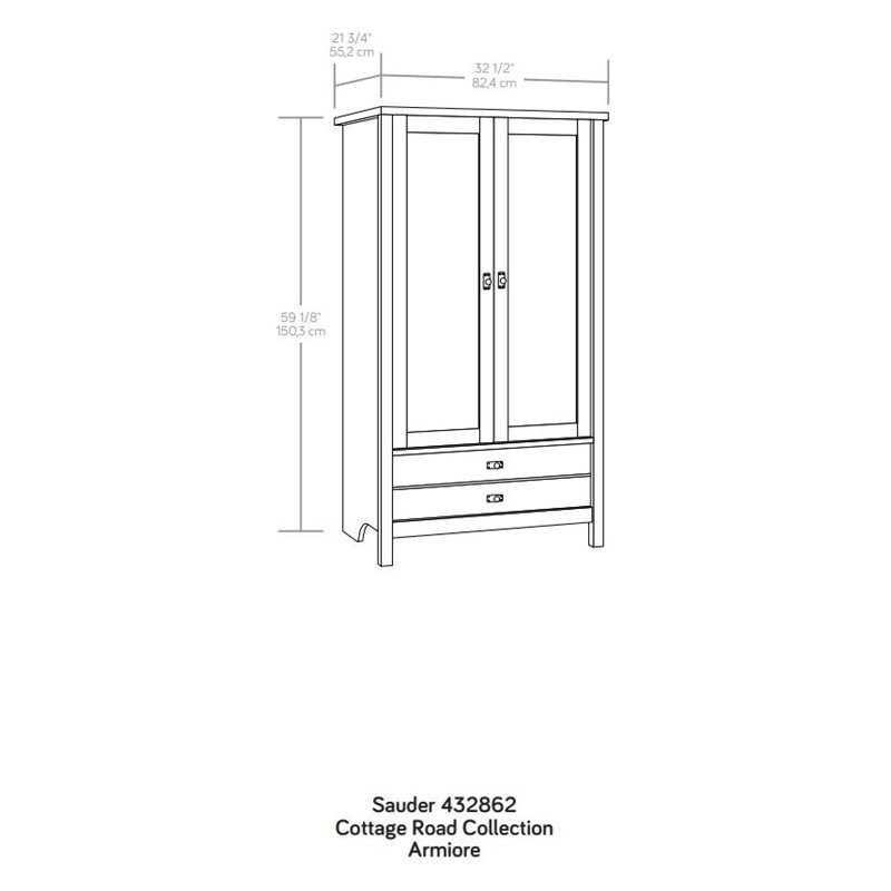 Sauder Cottage Road Engineered Wood Adjustable Shelf & Drawer Armoire Raven Oak