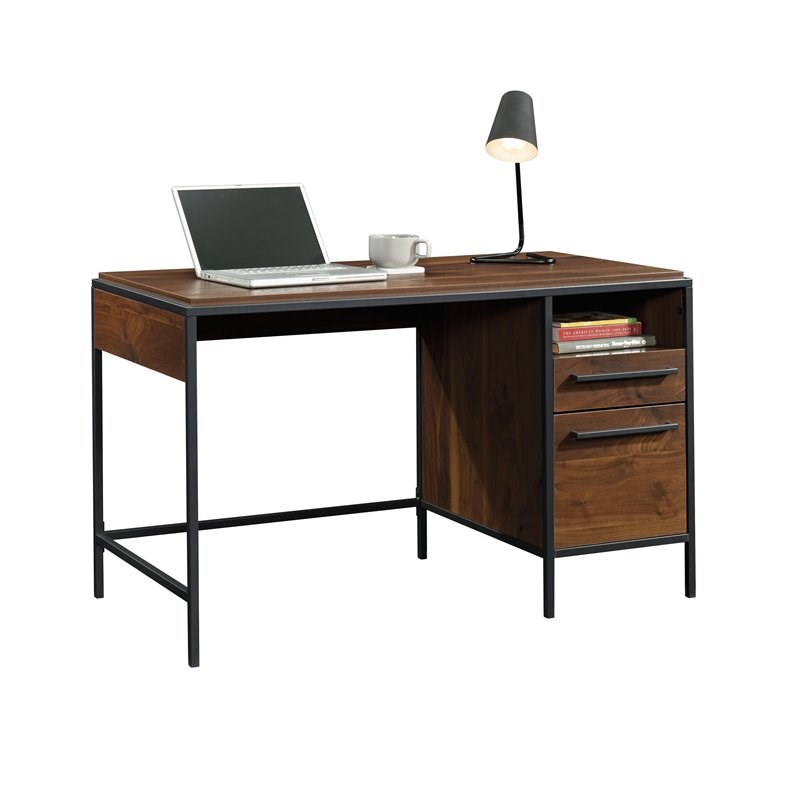 Sauder Nova Loft Engineered Wood Single Pedestal Desk in Grand Walnut
