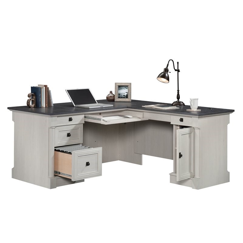 Sauder Palladia Engineered Wood L-Shaped Desk In Glacier Oak/Rosso ...